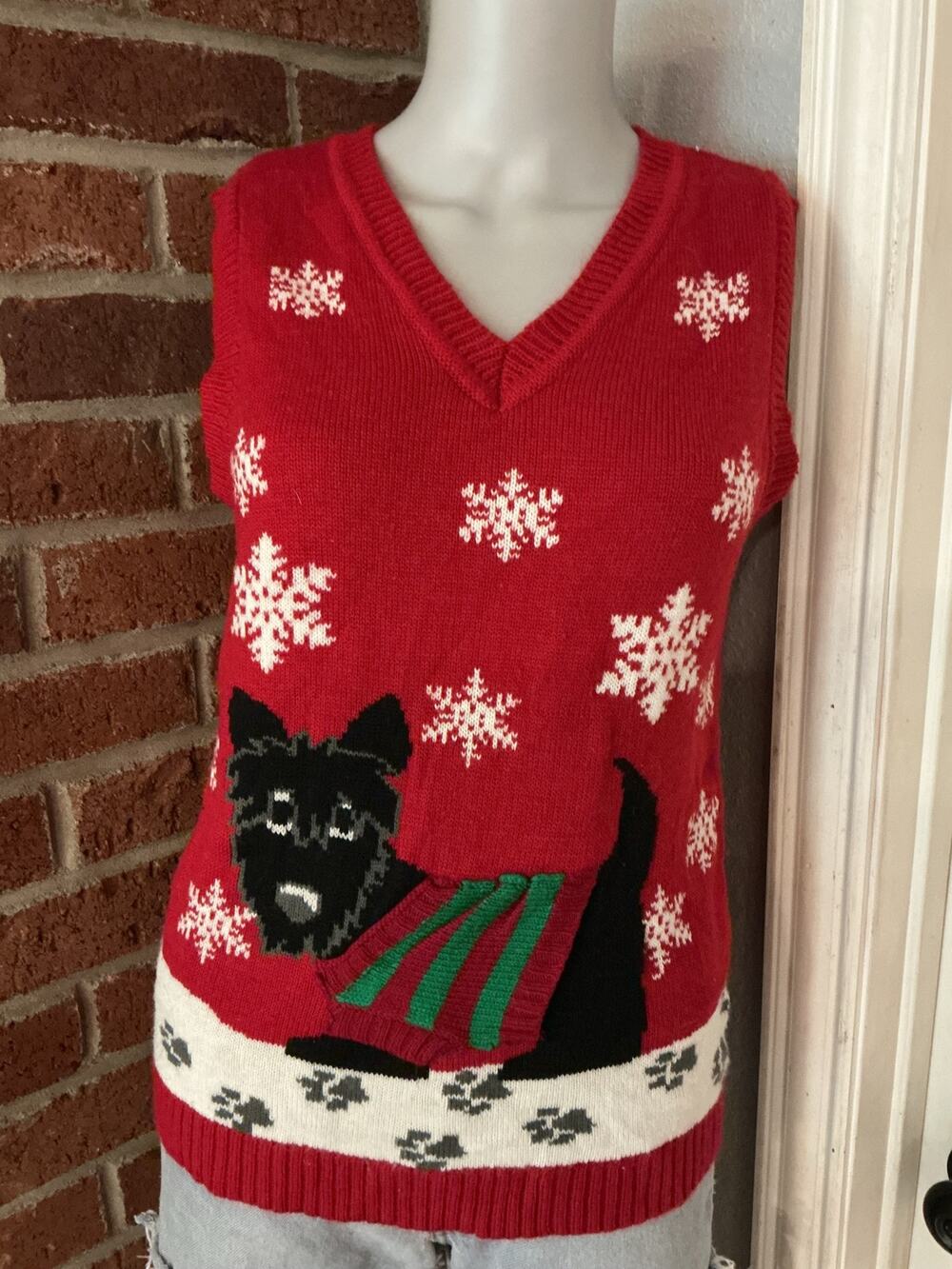Scottie Dog Christmas Sweater Vest | Holiday Snowflake Knit Vest | Size Medium
